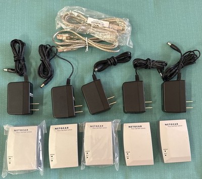 Netgear PS121v2 multi-function USB Mini Print Server W/ Power Adapter Lot Of 5