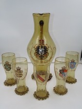 Antikes Glas Set - Krug mit 5 Gläsern aus Anfang der Kaiserzeit - mit Wappen