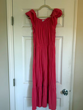 GAP Women’s S Pink Solid Round Neck Ruffle Sleeve Lightweight Maxi Dress
