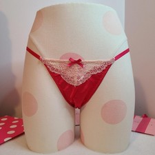 VTG Victoria's Secret Silky Satin  Lace String Bikini Panty Size M Red
