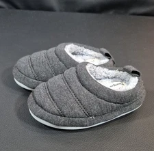 Dearfoam Baby/Toddler Dark Grey Slippers With Light Grey Faux Fur Size US 7-8