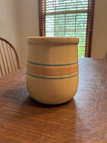 Vintage McCoy USA Pottery Blue & Pink Striped Canister #135 6" X 4.25" Utensils