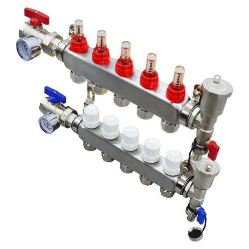 1/2" Stainless Steel Floor Manifold PEX Manifold Heating Radiant Floor 5-Branch - Picture 3 of 19