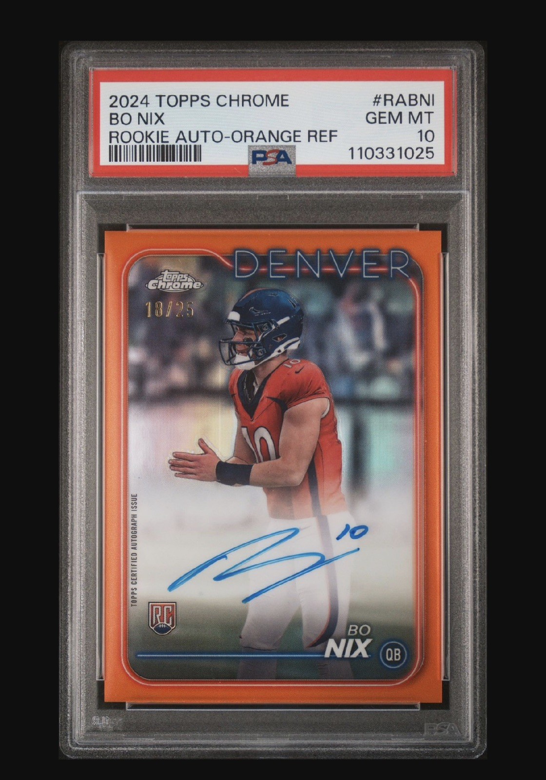 Bo Nix Topps Chrome Rookie Autographs Variations #RABNI Orange Refractor
