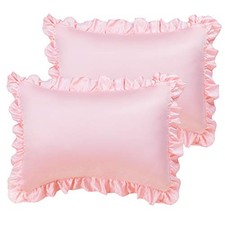 Ruffle Pillow Cases  Soft Satin Pillowcases  Standard 20"x26" Pink