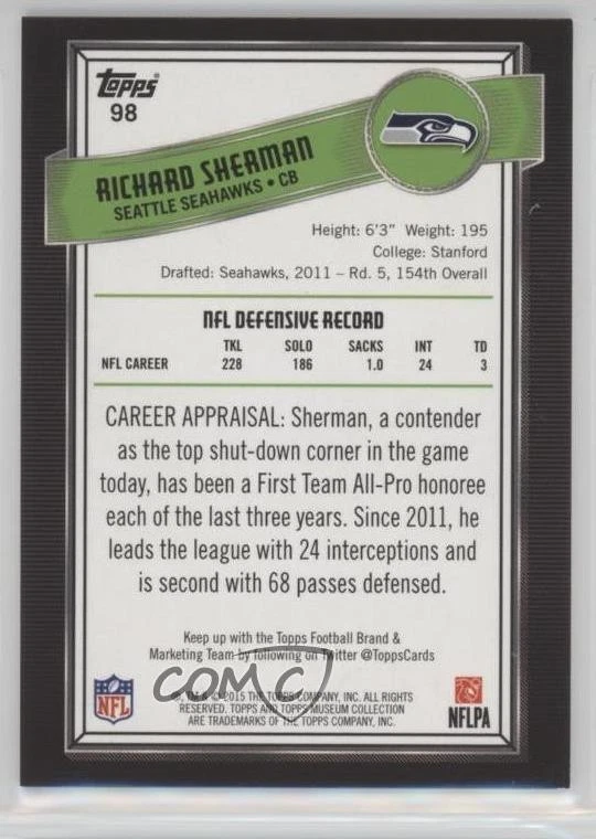 2015 Topps Museum Collection Copper Richard Sherman #98 - Image 2 of 2
