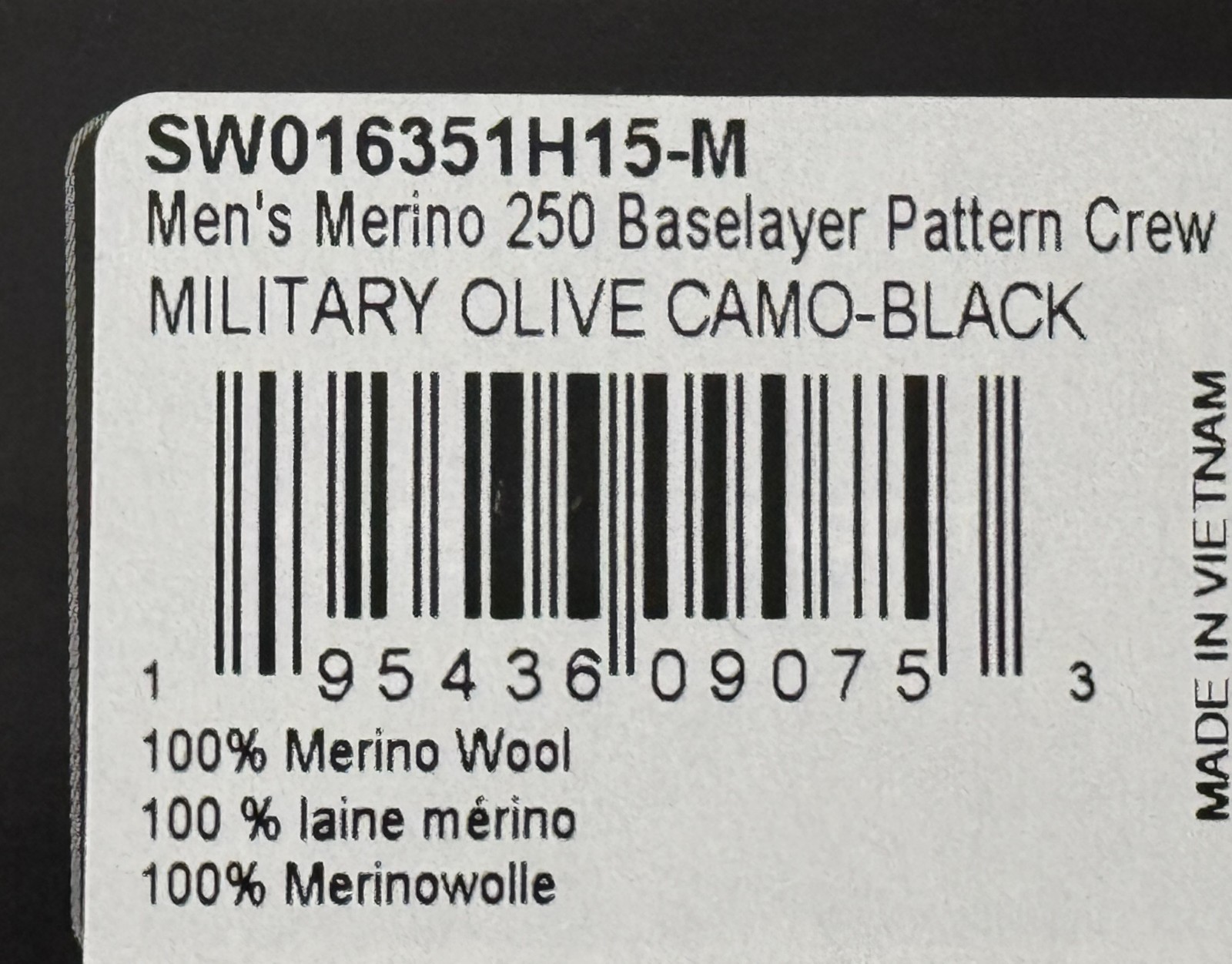 Smartwool Men's M Merino 250 Base Layer Pattern Crew (Military Olive Camo-Black)