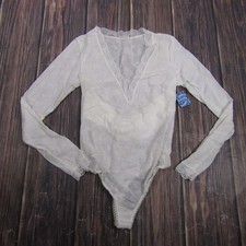 Free People Bodysuit Women Large White Lace V-Neck Long Sleeve OB1074110