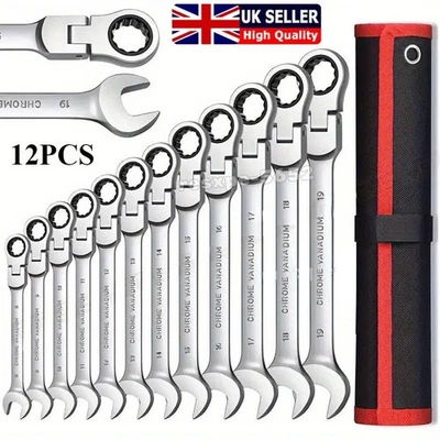 Ratchet Spanners 12pc Combination Ratchet Wrenches Spanner Tool Set 8mm - 19mm