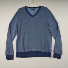 Brooks Brothers Sweater Men's L Blue Birdseye Cotton V-Neck Knit