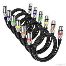 XLR Cable 2ft 6 Pack Mic Male to Female 3 Pin 24AWG Balanced DMX Microphone