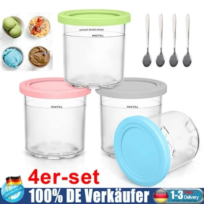 MARKENLOS 4er Behälter & Löffel für Ninja CREAMi Ice Cream Maker Eismaschine NC300EU NC300