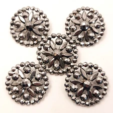 5 Antique Victorian Faceted Steel Buttons w/ Pierced Plated Brass Back ~ 1-1/8"