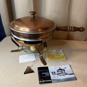 Globe-Ware Duoro Portugal Copper And Brass Chafing Dish With Stand And Booklets 