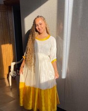 Simple Ethiopian Habesha Dress with Golden Trim