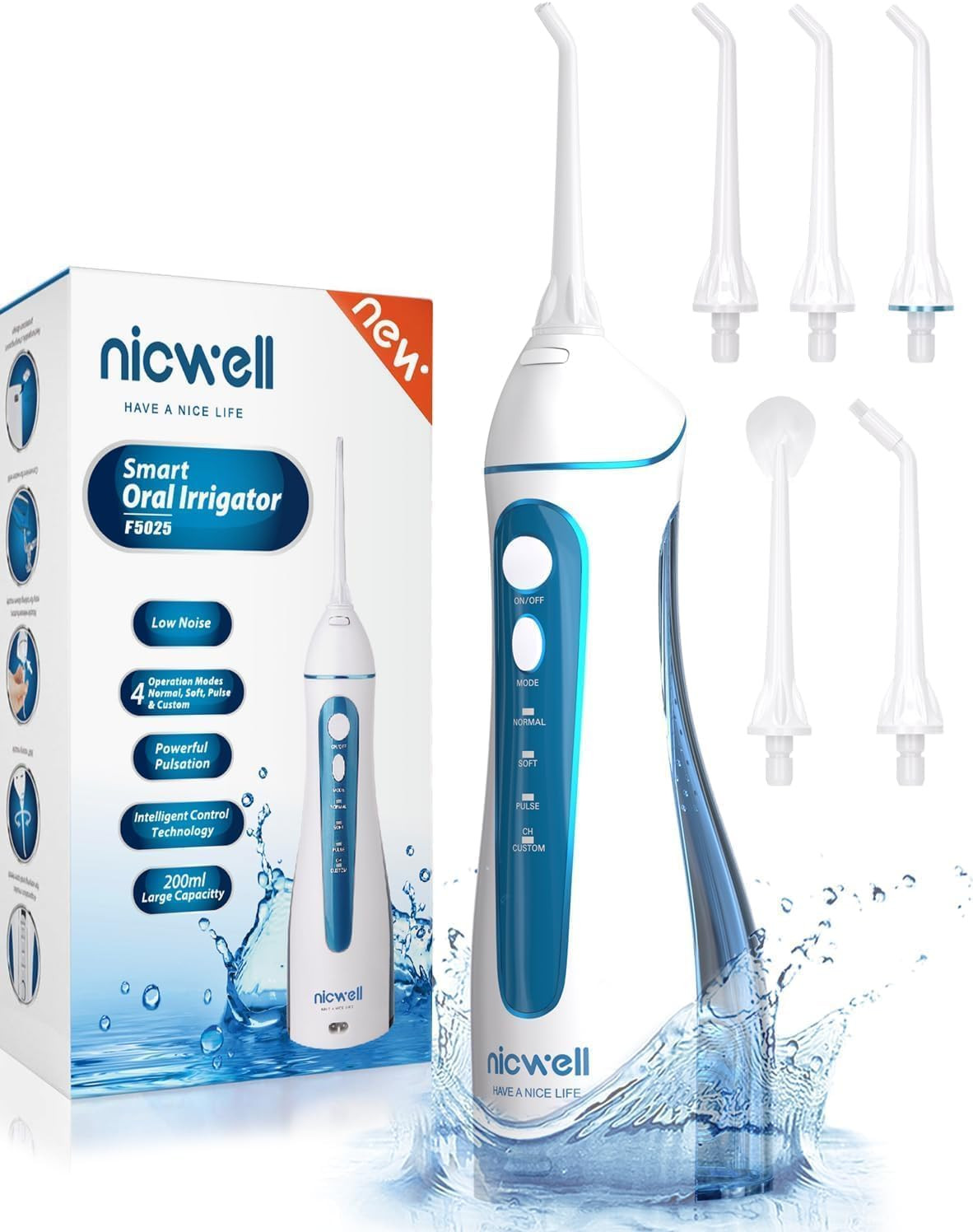 Idropulsore Dentale Portatile, Irrigatore Orale Professionale 4 Modalità E 5 Uge