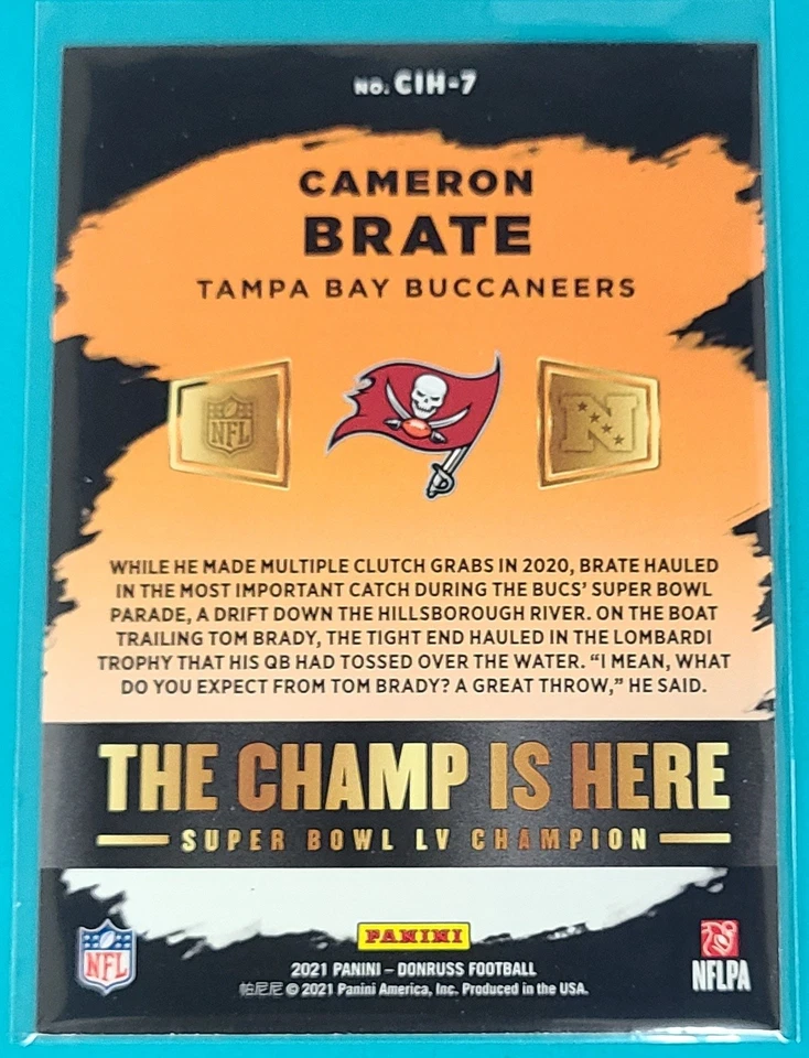 2021 Donruss Champ Is Here #CIH-7 Cameron Brate Buccaneers Football Card L1 - Image 2 of 2