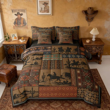 Boho Western Comforter Set with Sheets 7 Piece Queen Size Rustic Aztec Cowboy Be