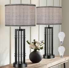 27in Tall Table Lamps Set of 2 Farmhouse Rustic Black Grey