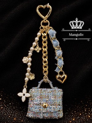 EYE CANDY Designer-Style Blue Tweed Mini Purse Bag Charm /Keychain Fashion Lover