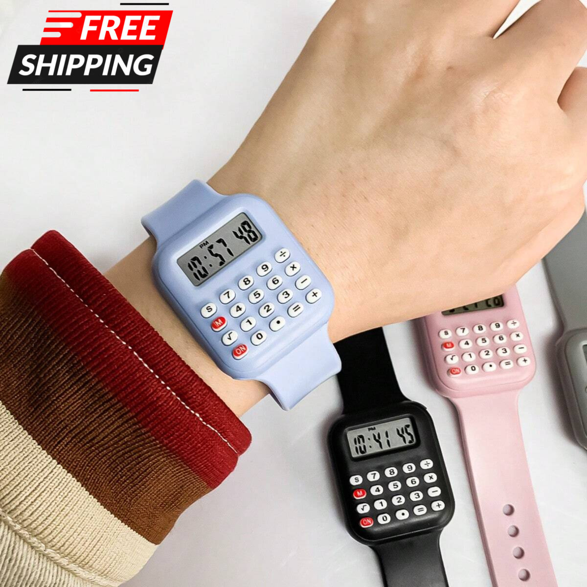 New Watch Calculator 1pc Childrens Digital Watch 8-Digit Calculator Wrist Watch