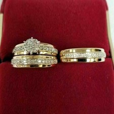 Belle bague de mariage trio de bagues en diamant simulé sertie en plaqué or...