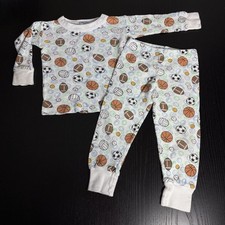 Vintage 90s/Y2K OSHKOSH Boys Size 24M Sports Print Waffle Knit 2pc Pajamas Set