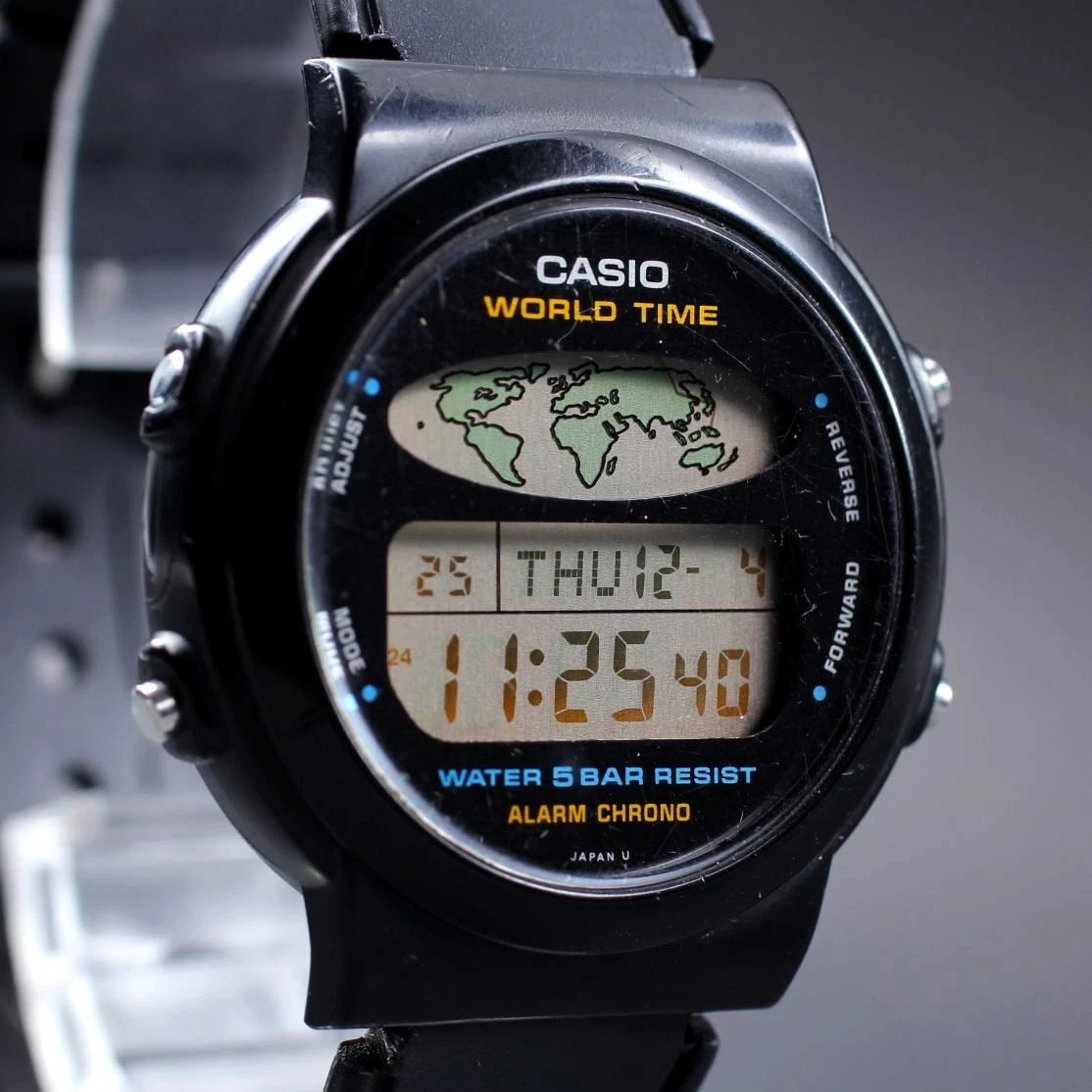 Vintage 1989 CASIO World Time W-60U Digital 38mm Men's JAPAN made