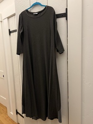 Dorin Frankfurt 3/4 Sleeve Maxi Dress Soft Cotton Dark & Light Grey Medium 