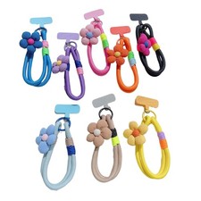 Stretchy Nylon Phone Cord With Floral Accent And T Bar Clip For Gadget Keychains
