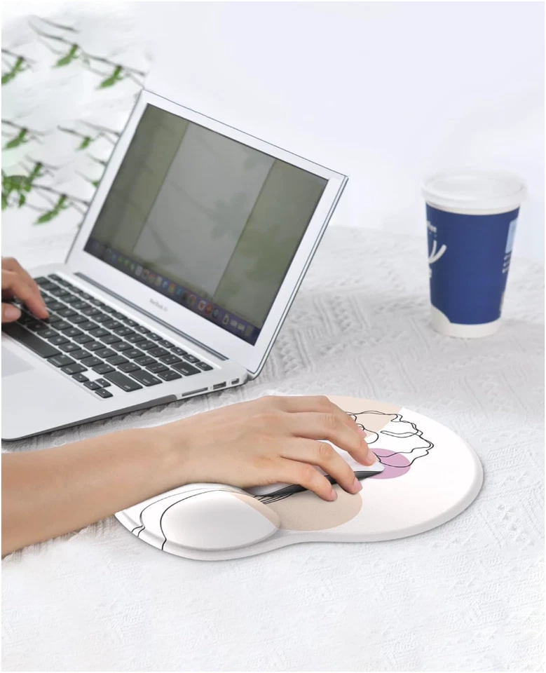 Ergonomic Mouse Pad with Gel Wrist Support Abstract Woman Design Non-Slip Base - Image 3 of 4