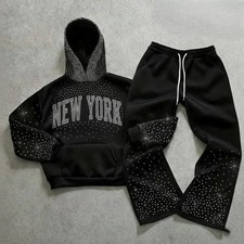 High Status Luxury Rhinestone Pattern Tracksuit Unisex Hoodie Pants