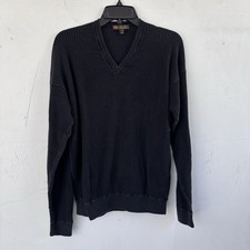 Loro Piana 100 Cotton Ribbed Knit Pullover V Neck Sweater Black Sz L