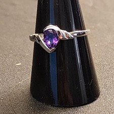 Sterling Silver 925 Womens Ring Purple Pear Amethyst Solitaire Swirl Design