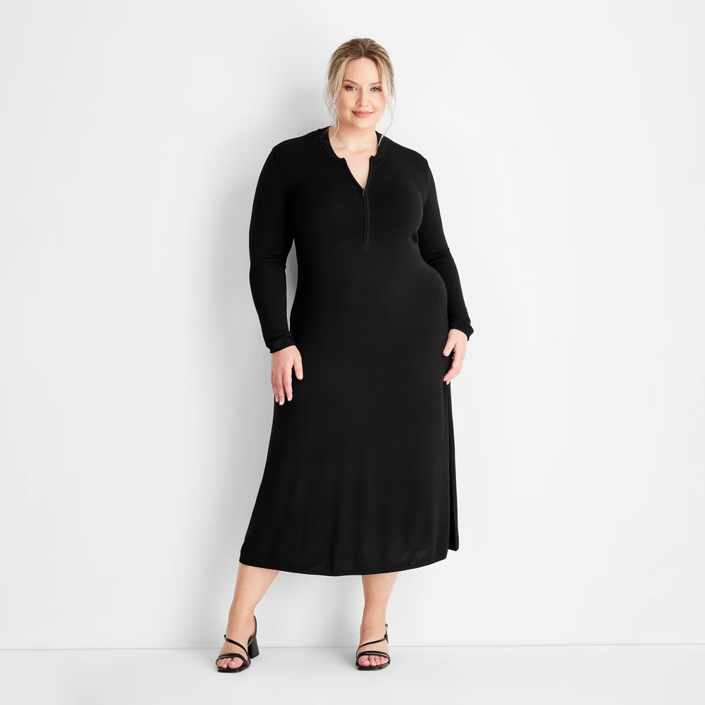 Women's Long Sleeve Sweater Maxi Dress - Future Collective Black 3X