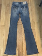 True Religion Becca Mid Rise Bootcut Jeans Blue Denim Embroidered Logo Button