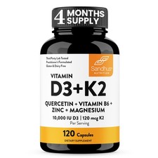 Sandhu's Vitamin D3 K2 Magnesium 10000 IU, 120mcg K2 Capsules 120 Count (Pack of