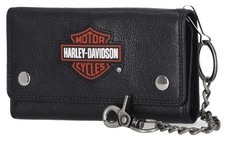 Harley-Davidson Men's Bar  Shield Patch Trucker Chain Leather Wallet - Black