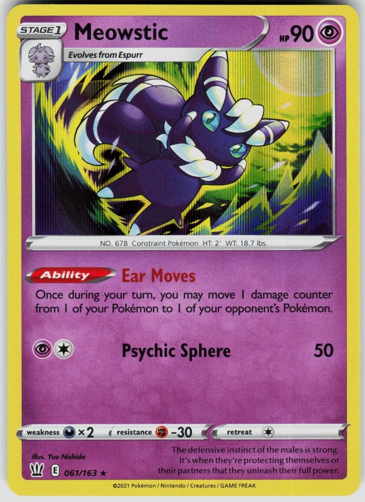 POKEMON SWORD & SHIELD BATTLE STYLES HOLO RARE MEOWSTIC 061/163 PACK FRESH