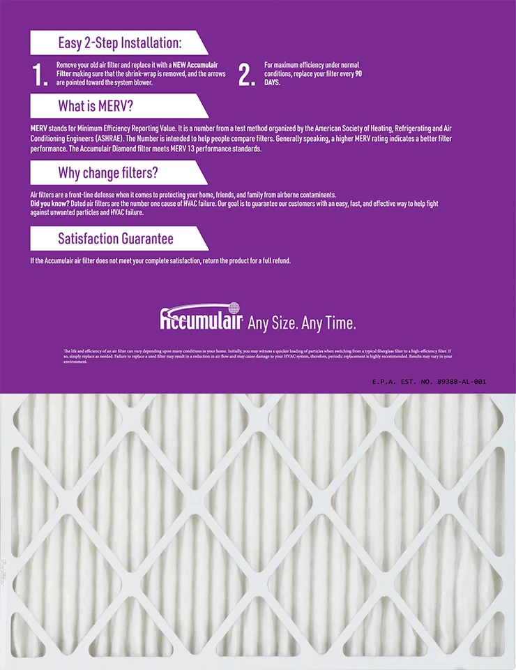 Filtros de aire/horno Accumulair Diamond 20x20x2 MERV 13 (paquete de 6) Foto 3 de 4