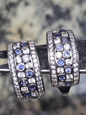 Suzy Levian Sapphire and Diamond in Sterling Silver and 18K Gold Earrings