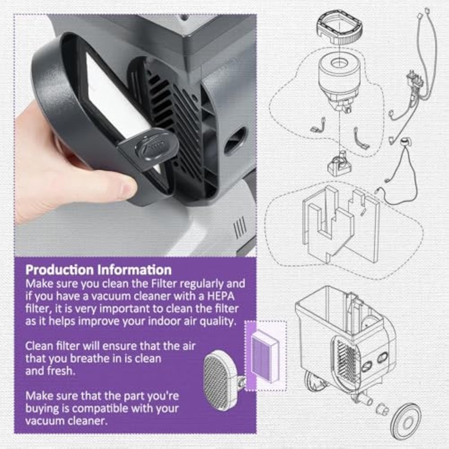 2 Pack Replacement 107005 Upright & Half Vacuum Cleaner HEPA Filter fo