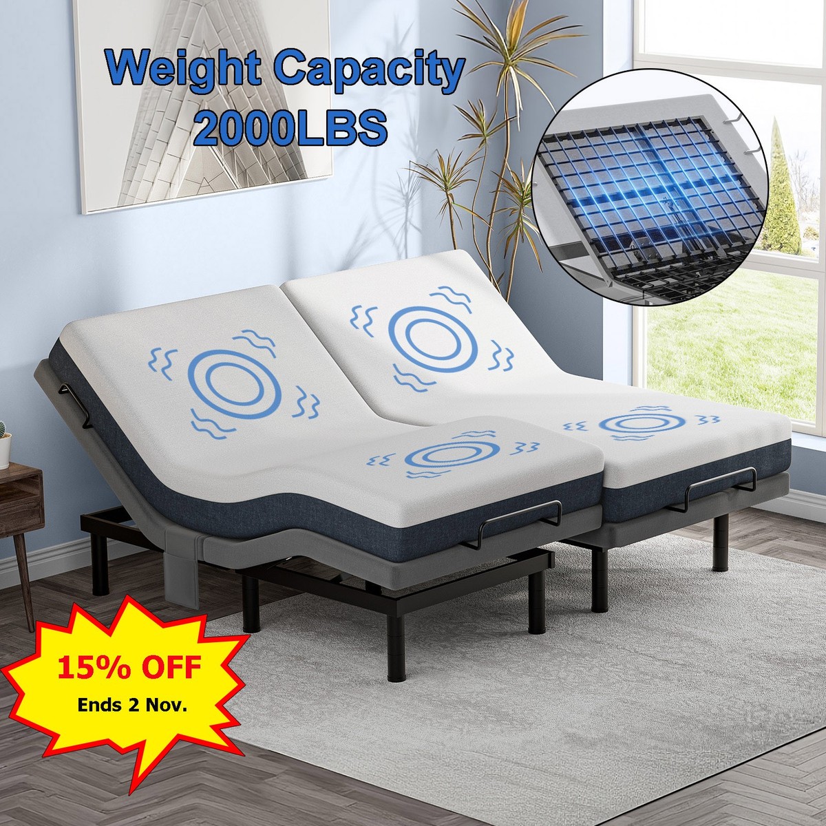 SPLIT KING Adjustable Electric Bed Frame Base Massage Remote