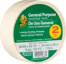 Duck Brand General Purpose Masking Tape - Beige, 0.94 In. X 60 Yd., 2-Pack 2415