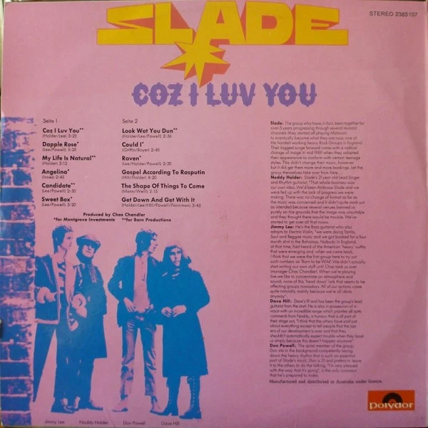 Slade - Coz I Luv You-1972 (VG+/[NM or M-) - "Vinyl Record" - Image 2 of 4
