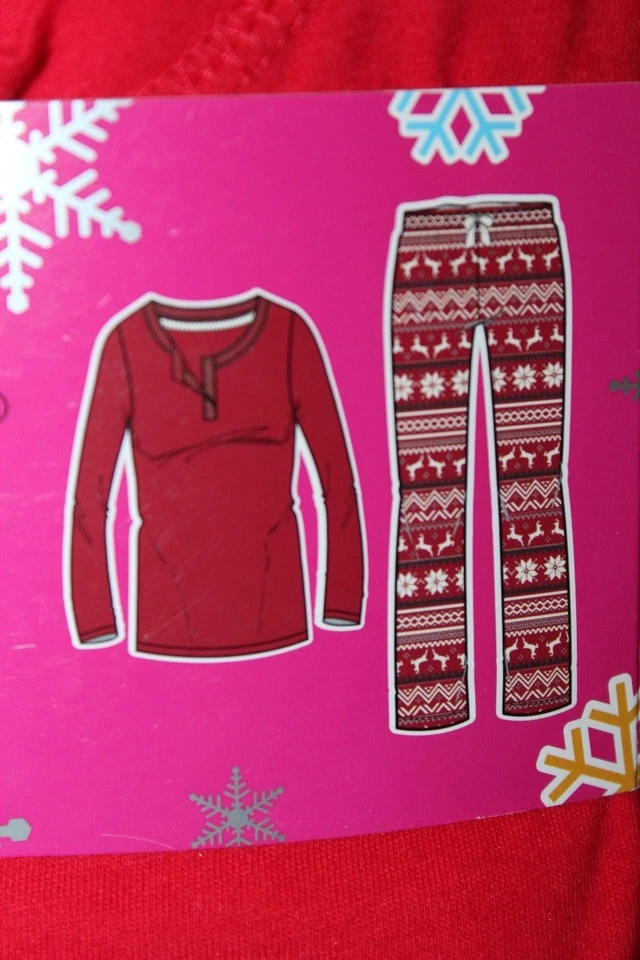 Conjunto de pijama grande Joe Boxer para mujer rojo reno tejido manga larga y franela Foto 4 de 4