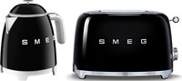 Smeg Mini Kettle and 2 Slice Toaster, 0.8L 50’s Style Retro Range, in Black