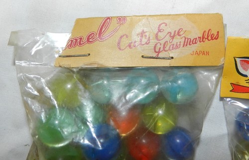Lot of 4 vintage New Old Stock Bags of Cat's Eye Marbles - Sun Brand + Camel - Picture 2 of 4