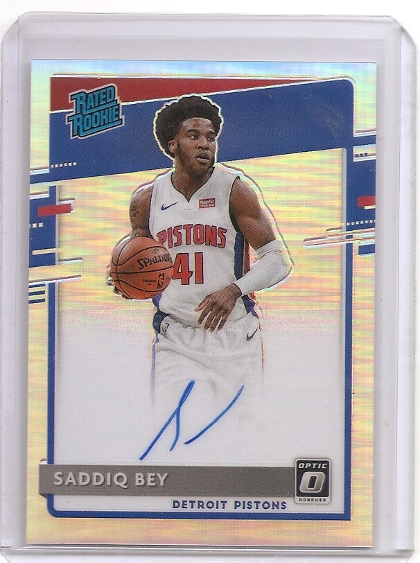 2020-21 Donruss Optic Saddiq Bey Rated Rookie Holo Prizm Auto Card Pistons