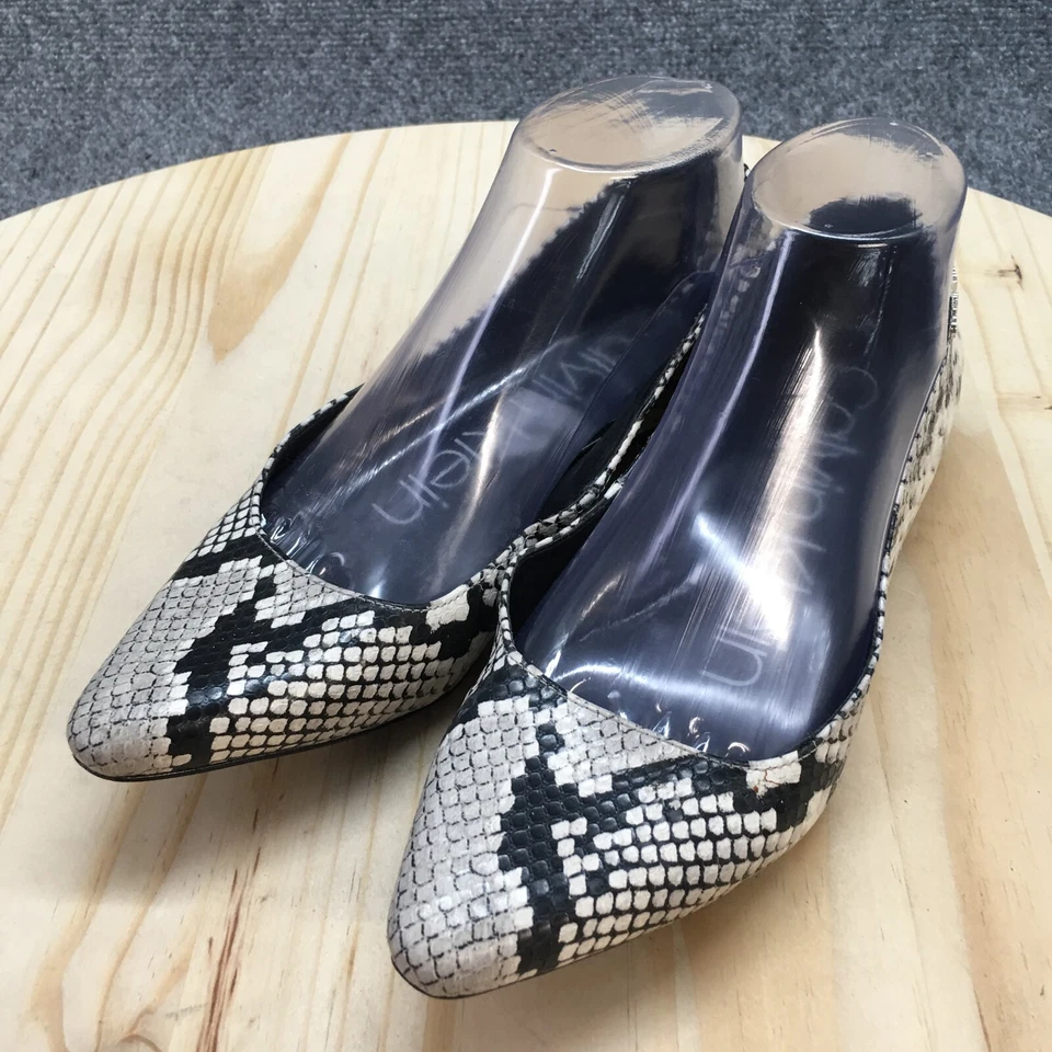 Zapatos Calvin Klein para mujer 6,5 Emerin punta puntiaguda ballet planos negro blanco cuero Foto 3 de 4